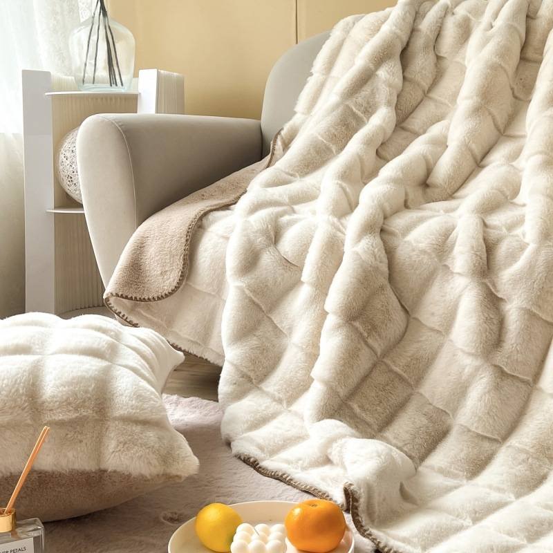 Checkered Rabbit Fur Blanket